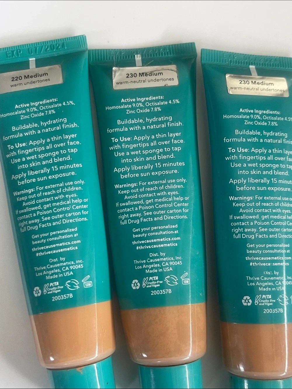 Thrive CC Cream 220 230 medium 3 bottles opened